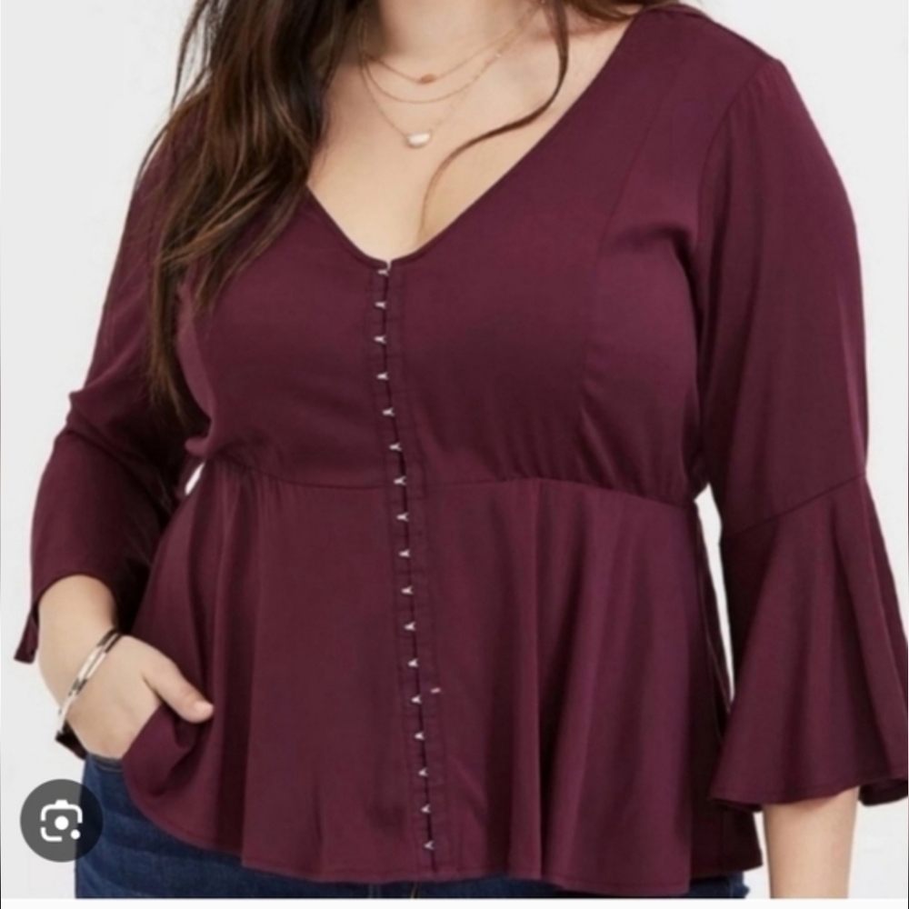 Torrid Qomen's Burgundy Blouse with Flared Sleeves